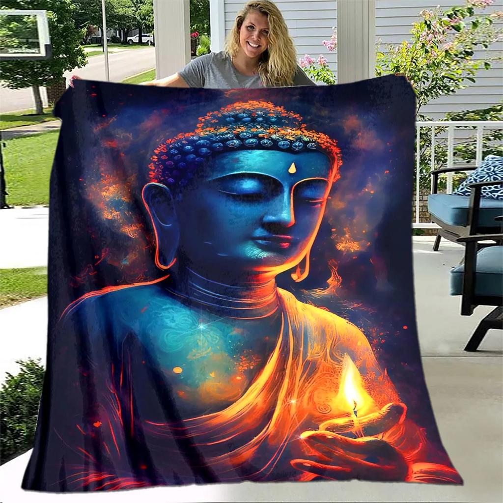 Coperta in Peluche Buddha Sakyamuni Bodhisattva Guanyin del Buddismo, Coperta in Flanella Coperta Plaid per Soggiorno Camera da Letto Letto Divano Preghiera
