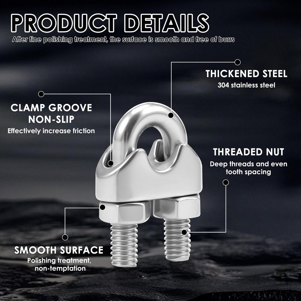 40/13PCS M3/M5/M6 Stainless Steel Cable Clamp U-Bolt Bow Shape Wire Rope Clamp with Cable Thimble for Wire Rope Clothesline