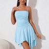 Milk Silk Dress European and American Sexy One-word Collar Backless Irregular Neck Short Dress Women