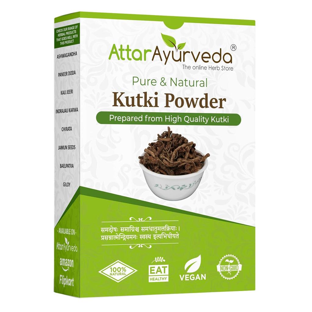 Attar Ayurveda Kutki Prášek 100 g Přírodní Bylinný Wellness Prášek Tradiční Ajurvédský Kořenový Prášek pro Denní Použití