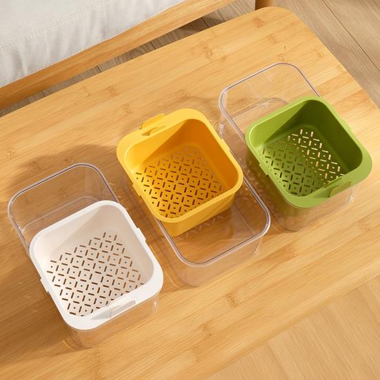 2-Layer Snack Box Fruit Bowl with Drain Basket Desktop Snack Bowl with Phone Holder Slot for Enjoying Nuts Candies Desserts Fruits