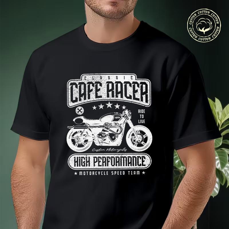 Classic Cafe Racer Motorcycle Men's Moto T Shirt Casual Dress High Quality Mens Cotton Round Ne