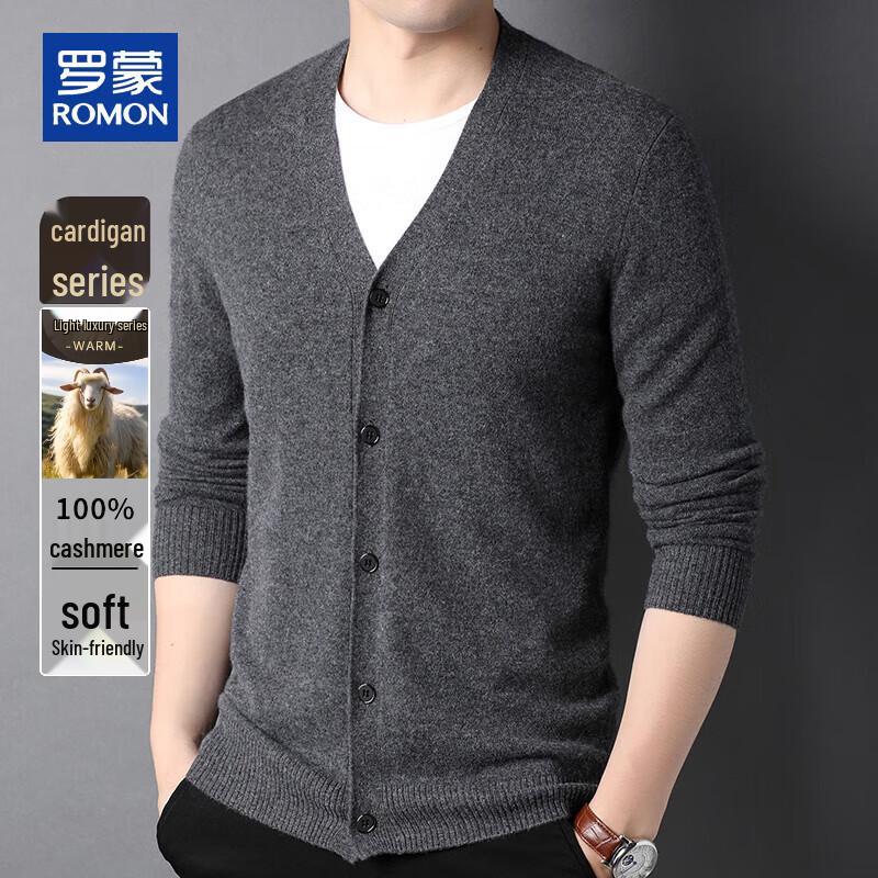 ROMON Men's 100% Cashmere V-Neck Cardigan Sweater