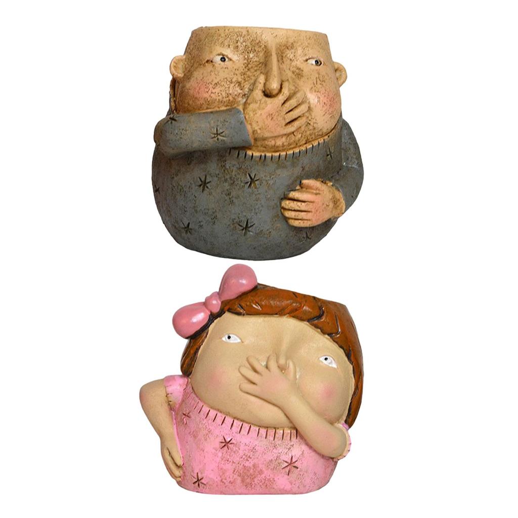 Fun Flower Pot Unique Fun Decor Resin Decorative Planter Nose Holding Figurine for Cabinet Balcony Desktop Living Room Bookshelf