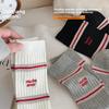 Female Autumn and Winter All Match Stripe Embroidery Cute Puppy Tube Pile Socks