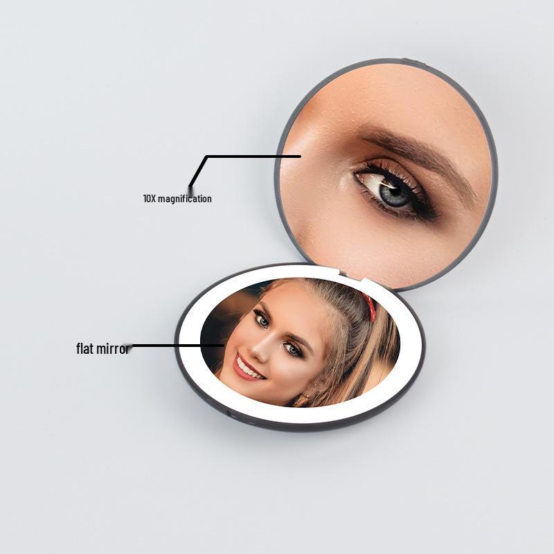 Folding LED Makeup Mirror with Light, Double-Sided, 2X Magnification, Compact and Portable.