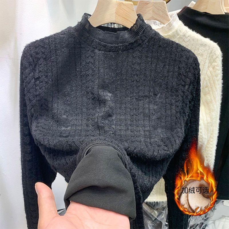 

Элегантная кружевная рубашка с отшлифованным узором, женская мода, бархат, осень-зима, винтажные тонкие топы, плотная одежда, повседневная, новая L чёрный