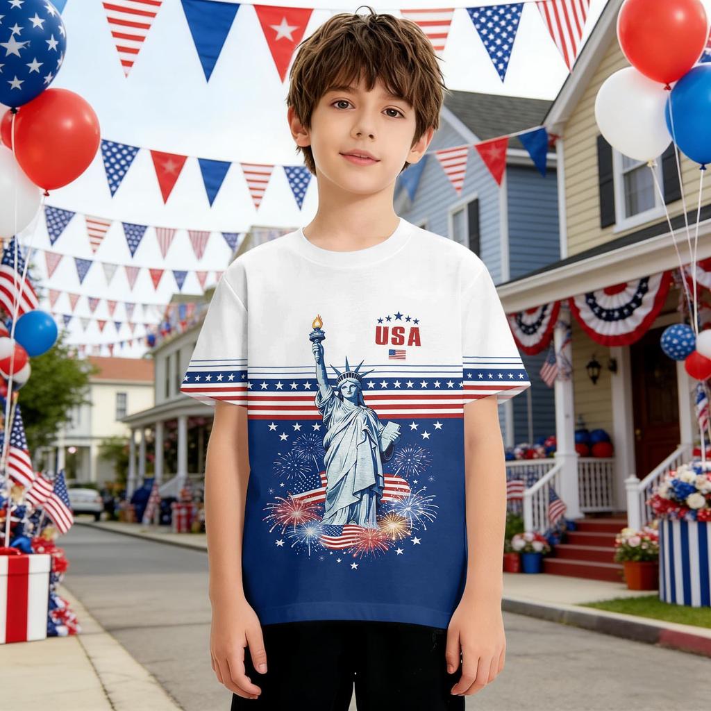 Kids Independence Day Print Round Neck Short Sleeve Casual T-shirt