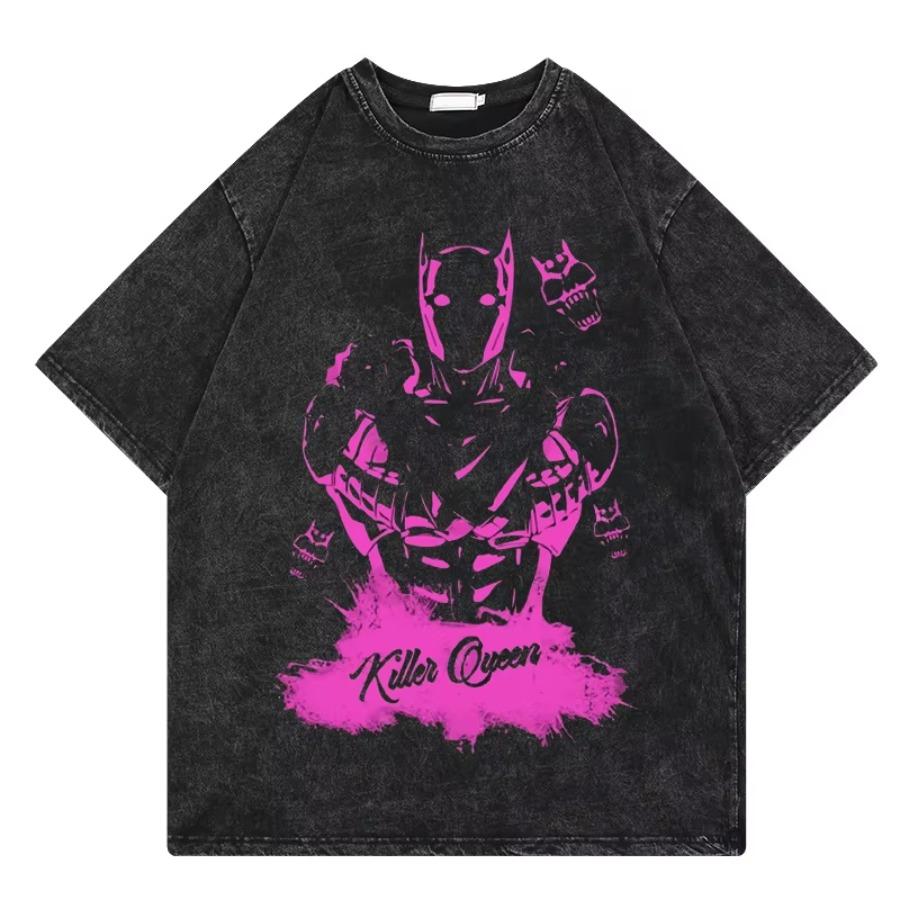Anime 'JoJo's Bizarre Adventure' Killer Queen Printed Men's T-Shirt, Comic Cotton Washed T-Shirt, Harajuku Style T-Shirt