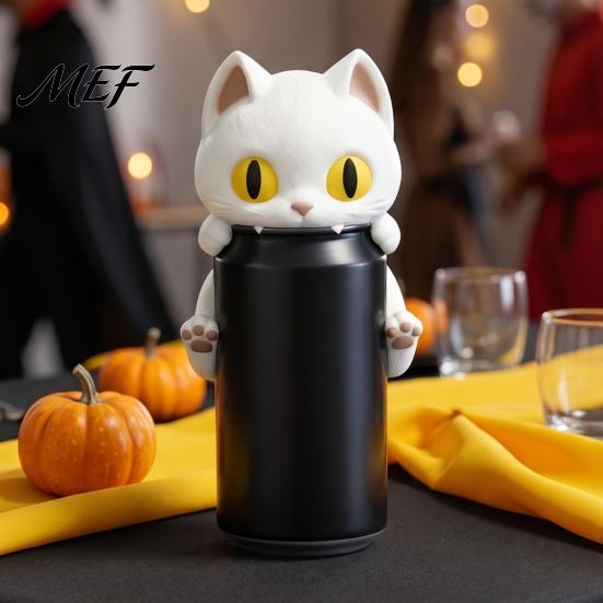 Funny Desktop Ornament 3D Printed Bat Can Holder, Cartoon Vampire Cat Stand Soda Holder for Standard Cans, Halloween Decor, Novelty Party Gift Drink