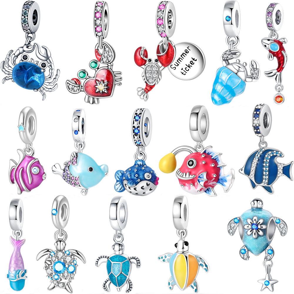 Ocean Theme Beading Accessories Set Colorful Crab Fish Turtle Pendant Beads DIY Craft Supplies