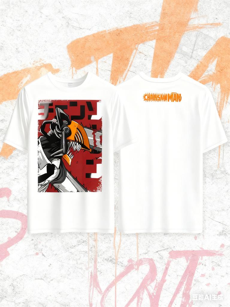 Chainsaw Man Anime Printed Pure Cotton Tshirt for Men and Women Casual Fashion Oversized Summer Anime Peripheral Clothing