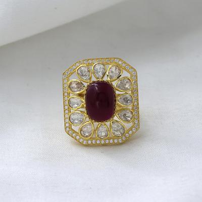 Kundan Gold Plated Ring, Adjustable Ring, 925 Sterling Silver Handmade Jewelry, Moissanite Ring Indian Women Jewelry Polki Ring