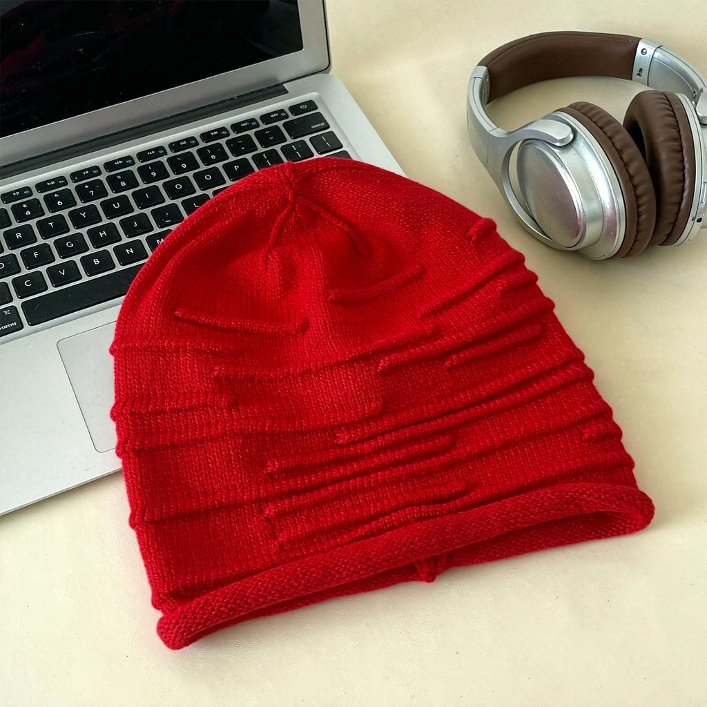 Female autumn and winter show a small lazy wind pleated striped wool hat pure wool warm hemming fashion stacking hat