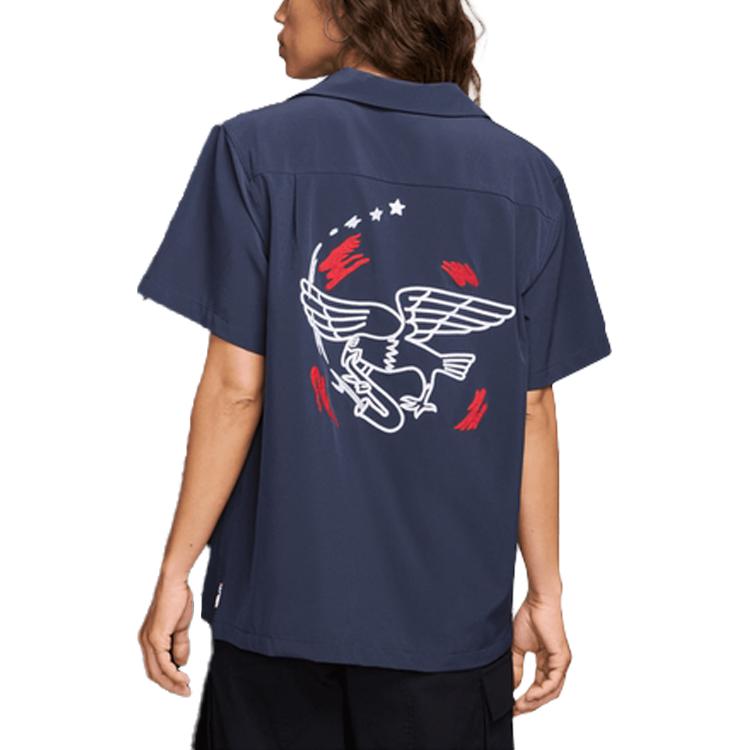 Nike SB Team USA Chemise de bowling à manches courtes boutonnée Obsidian/Blanc Unisexes Hauts Bleu FZ4054-451