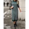 Slim Fit Women's Sweater Striped Long Skirt Dress