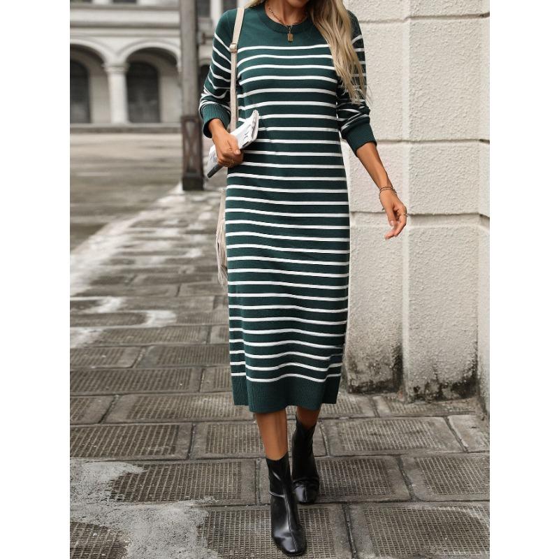 Slim Fit Women's Sweater Striped Long Skirt Dress