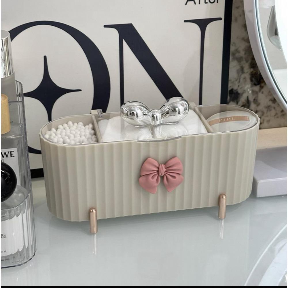 

Органайзер для макияжа с 3 отделениями, большой вместимости, с прозрачной крышкой, коробка для хранения ватных палочек, пуховок, косметики, для домашней организации, косметичка 3