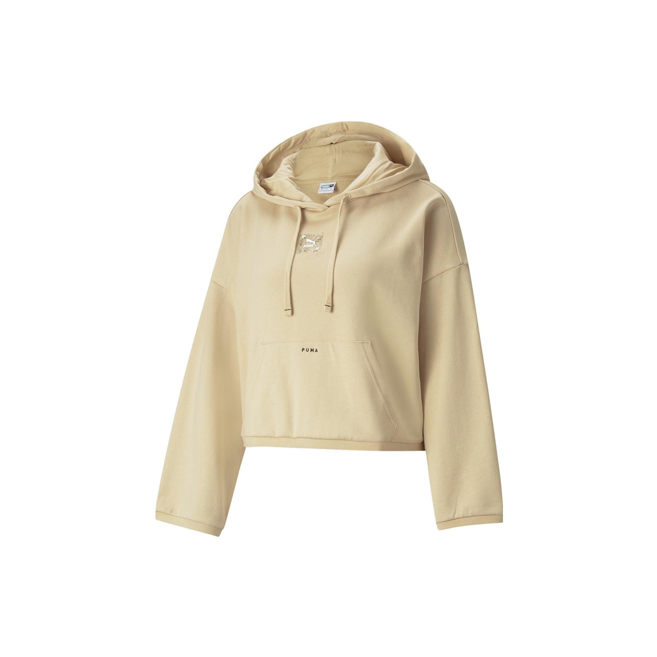 

Puma Solid Color Logo Patch Short Sleeve Hoodie Women hoodies Yellow 531941-20 S