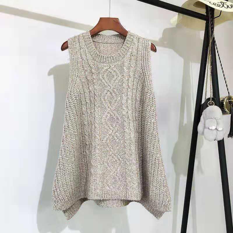 Fashionable Women's Knit Sweater Vest and Skirt Set, Loose Plus Size, Autumn/Winter, Slimming Design