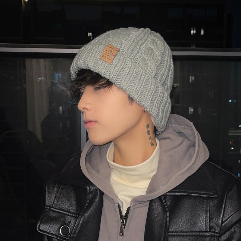 Hat men's winter warm plush thickened wool hat men's knitted hat pullover hat winter men's headgear tide