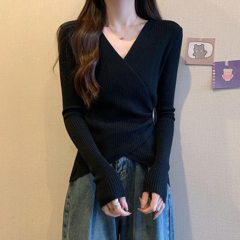 V-neck Bottoming Shirt, Spring, Autumn and Winter New Thin Tops Women, Fashionable Ladies Versatile Tops