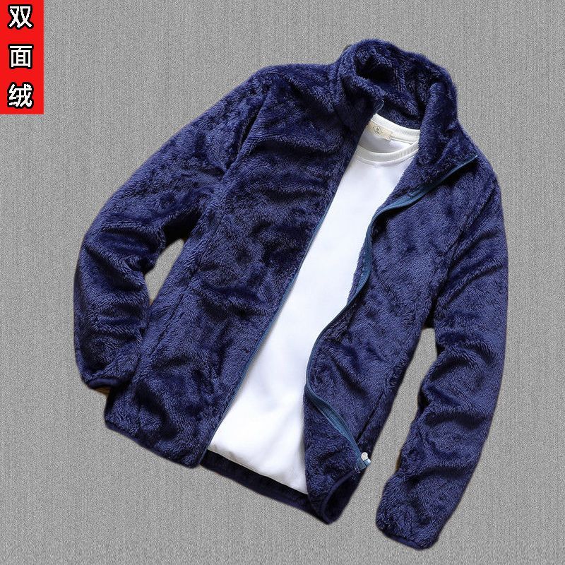 Double-sided Velvet Jacket Men Autumn Winter Short Plus Velvet Warm Long-sleeved Polar Fleece Top