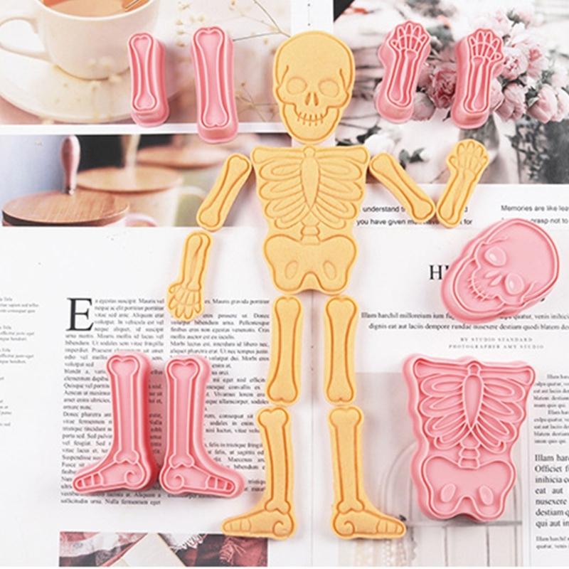 2er Set Keksstempel Halloween Skelett Keksausstecher Fondant Kekse Gebäck Ausstecher Backdekorationszubehör