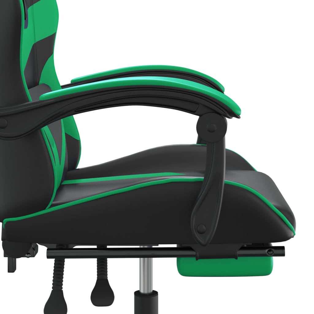 Gaming Chair with Footrest Black and Green Faux Leather