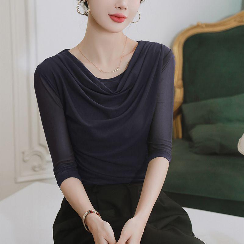 Letní síťovaný dámský nový top s krátkým rukávem dámské stylové oversized tričko s polovičním rukávem