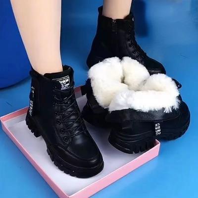 Winter Warm Fur Boots Casual Autumn High Heels Zipper Shoes Warm Wool Platform Boots for Women Black Female Botas