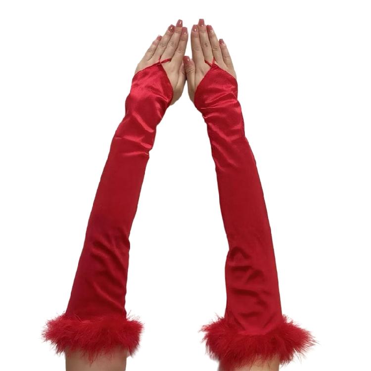Long Sateen Down Trimmed Musical Gloves Flexible Comfortable Gloves For Theater Performances Special Instances