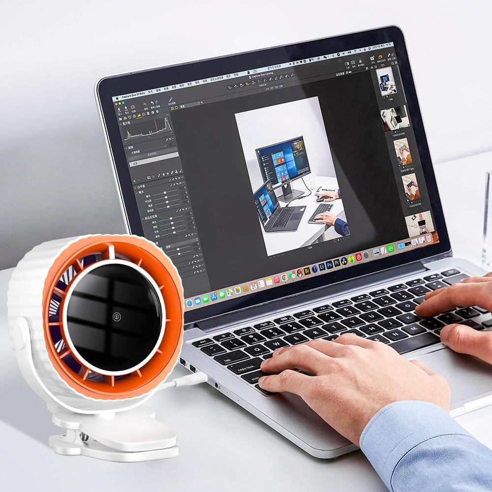 Strong Air Flow Cooling Fan Small Desktop Fan With Clip Office Fan Super Silent USB Charging Outdoor with 4-speed Strong Air Flow