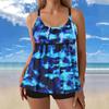 New large size split flat angle print two-piece women's swimsuit