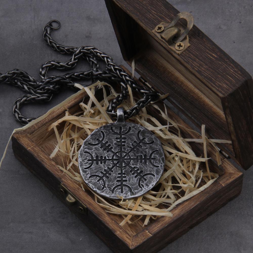 Železná Viking Runová Přívěsek Náhrdelník s Řetízkem z Nerezové Oceli Helma Úcty Vegvisir Dárek pro Muže