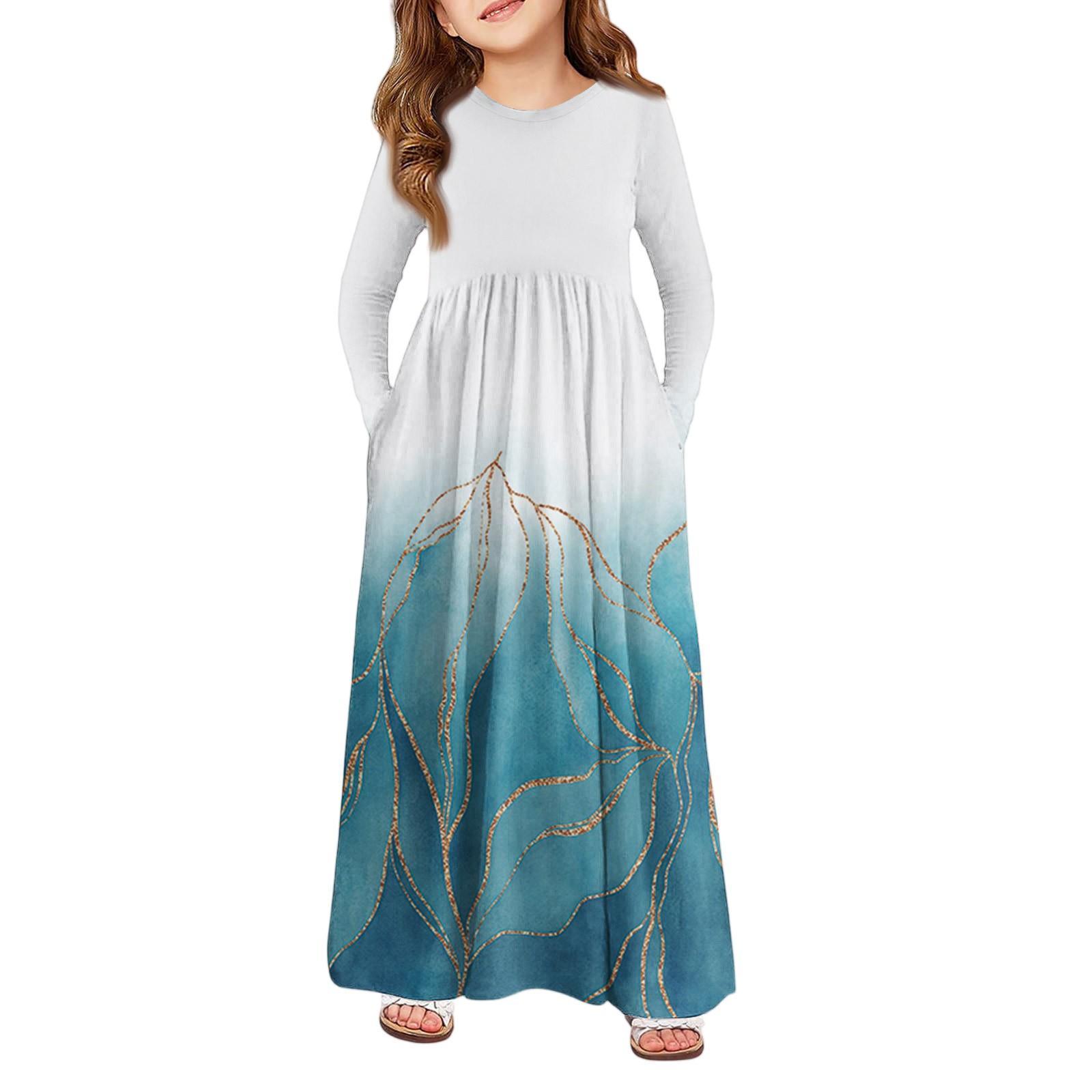 Girls Maxi Dress - Long Sleeve Pocket Dress 130