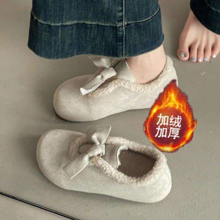 All-inclusive velvet Birkenstocks, popular annual autumn one-pedal bow fluffy shoes, cotton shoes