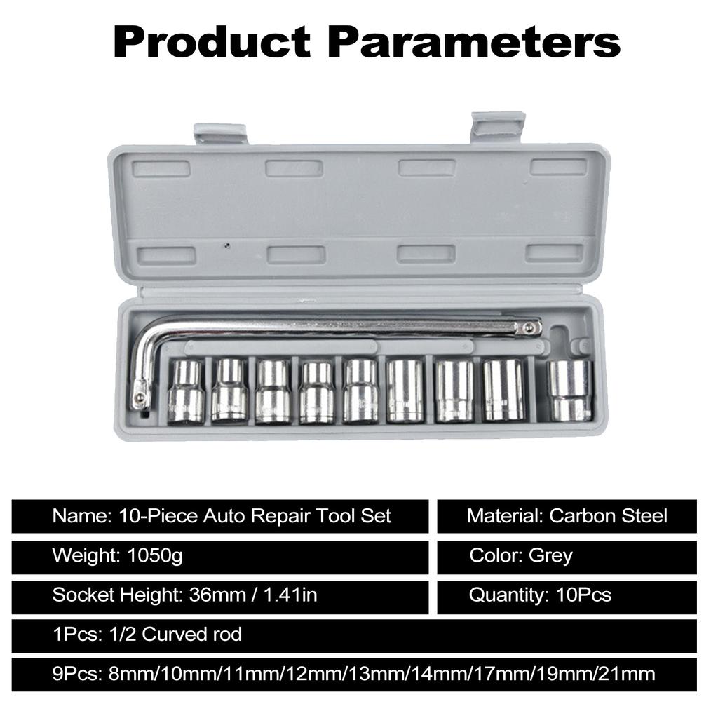 10Pcs 12 Wrench Socket Set 821mm Auto Repair Mechanical Tool Kit Mechanical Socket Tool