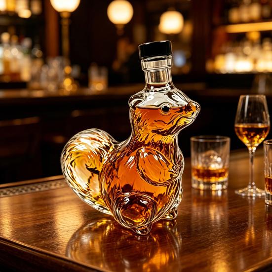 Squirrel Whiskey Decanter, Glass Animal Liquor Bottle with Stopper, Creative Wine Dispenser for Home Bar, Unique Gift for Whiskey Lovers
