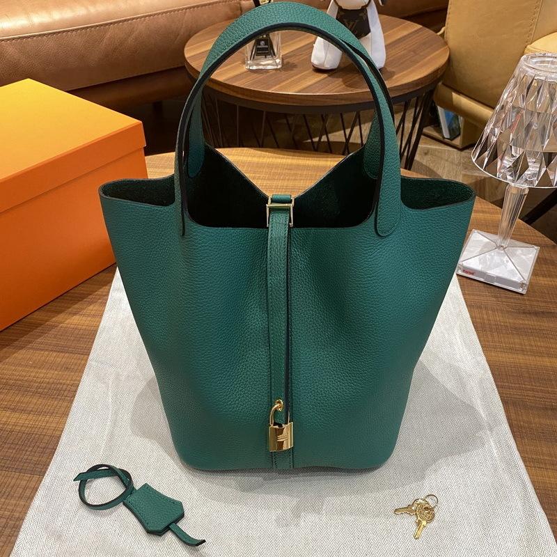 New Genuine Leather Women's Bag Head Layer Leather TOGO Leather 1822CM Vegetable Basket Handheld Bucket Bag Cross Border