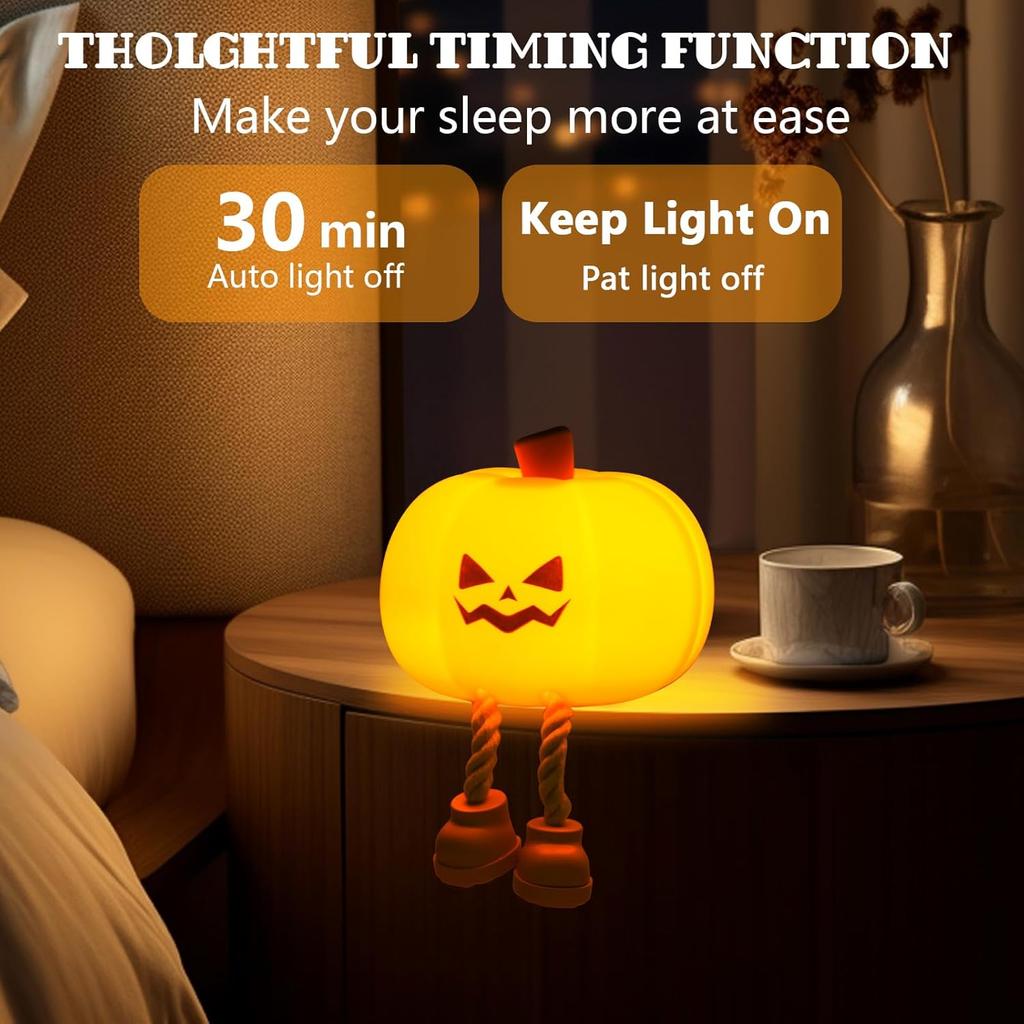 Pumpkin Night Light Cute LED Lamp Silicone Dimmable Nursery Nightlight for Kids Silicone Rechargeable Bedside Touch Lamp Halloween Decor
