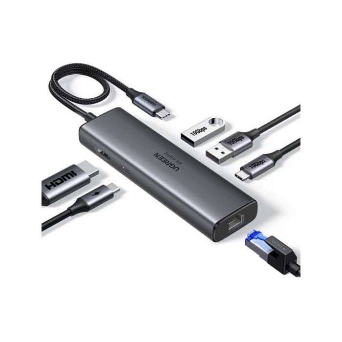 Hub Ugreen 6 En 1 USB-C HDMI 4K@60Hz 2xUSB-A 3.2 USB-C 3.2 RJ45 Gigabit PD 100W