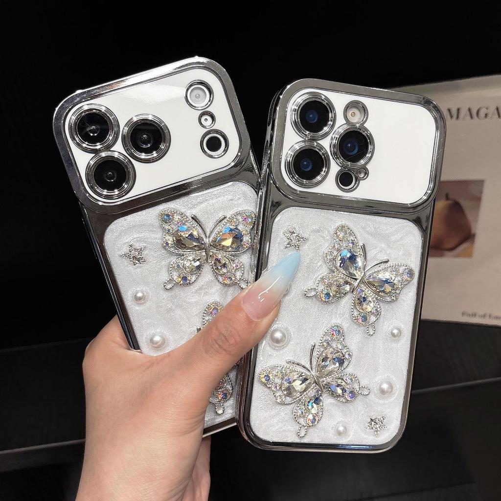 3D Pearl Butterfly Epoxy Electroplated Full Coverage Protective Case for Apple 17 Pro Max