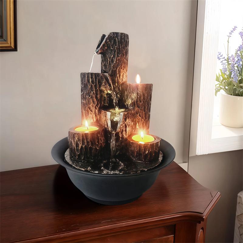 Resin Waterfall Fountain for Home Office Feng Shui Relaxation Top Water Feature with Lights Delightful Tabletop Ornaments Gift