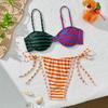 Women Two Piece Swimsuit Striped Tie Side Bikini Set Padded Bathing Suit Swimwear Beachwear