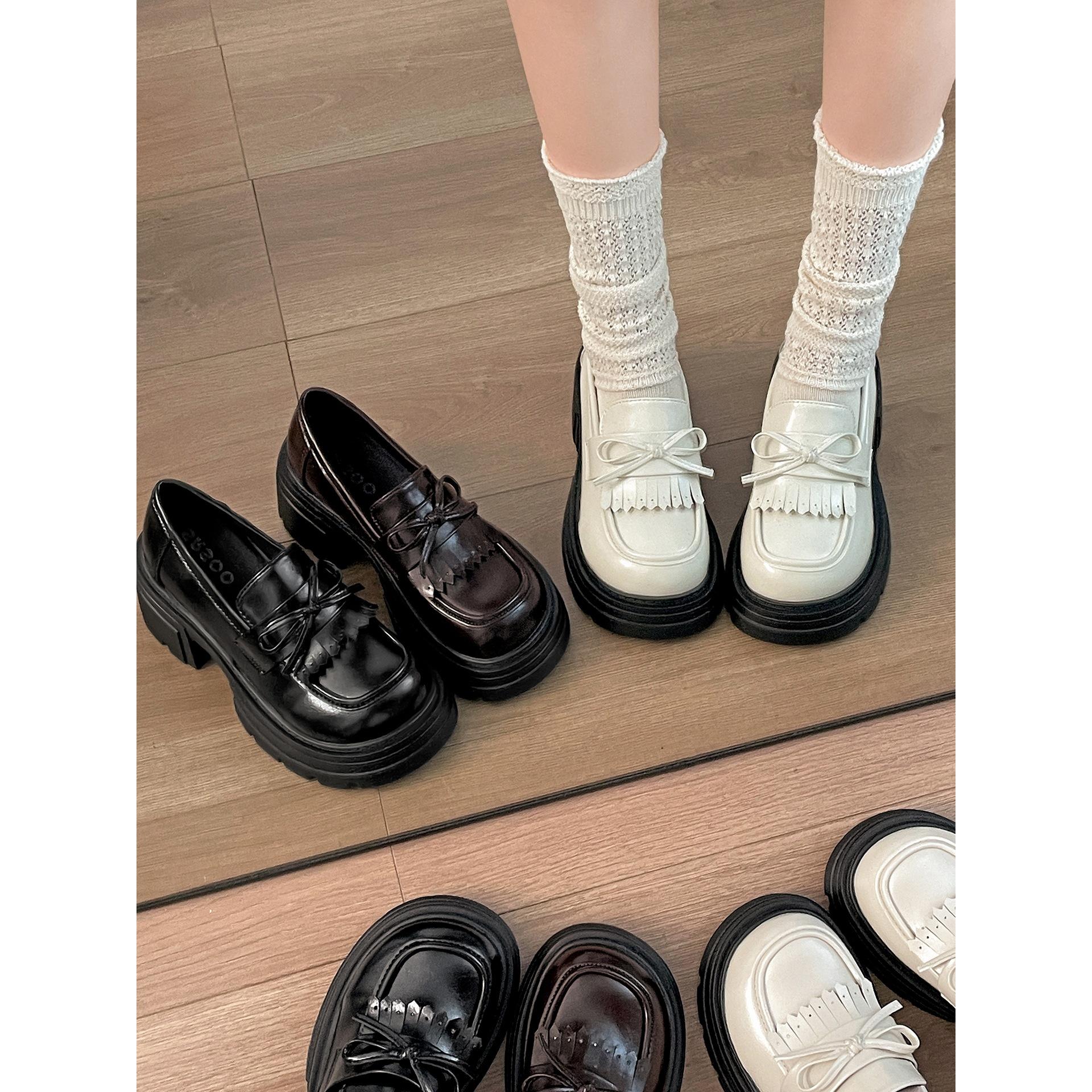 Белые кожаные лоферы на платформе с толстым каблуком в британском стиле JK женские осенние с мягкой подошвой 40 коричневый 3190₽