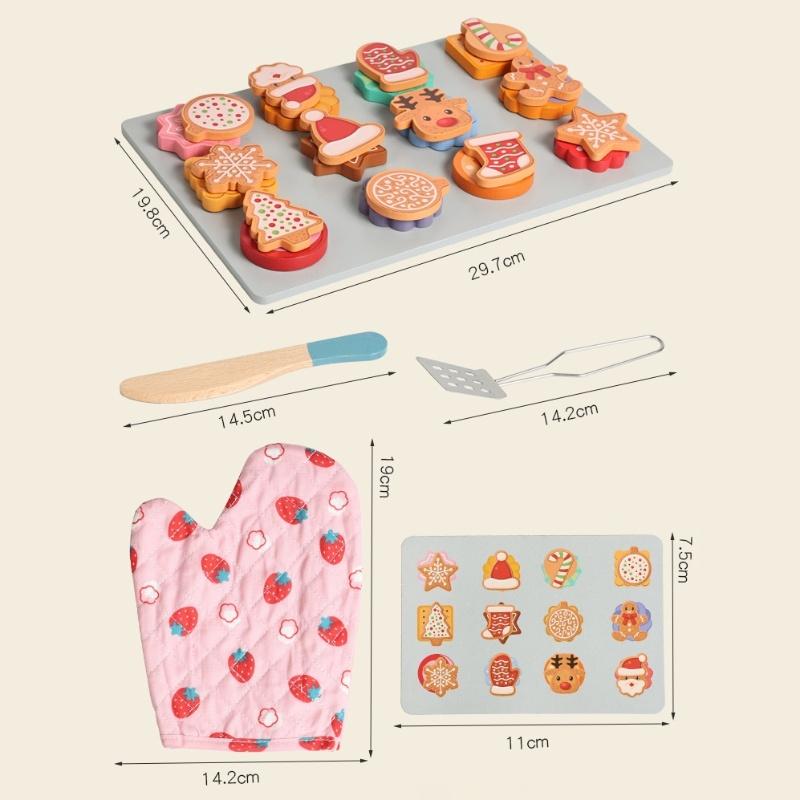 Wooden Kitchen Pretend Play Set Montessori Simulation Food Sticky Game Accessories Kitchen Playset Toy for Toddlers Gifts Age 3+