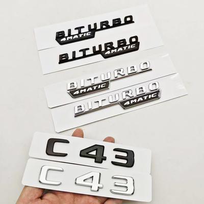 1 pièce 3D ABS C43 Lettres Logo BITURBO 4MATIC Badge Autocollant Arrière de Voiture Emblème Pour Mercedes Benz AMG W205 W206 Accessoires Décoratifs