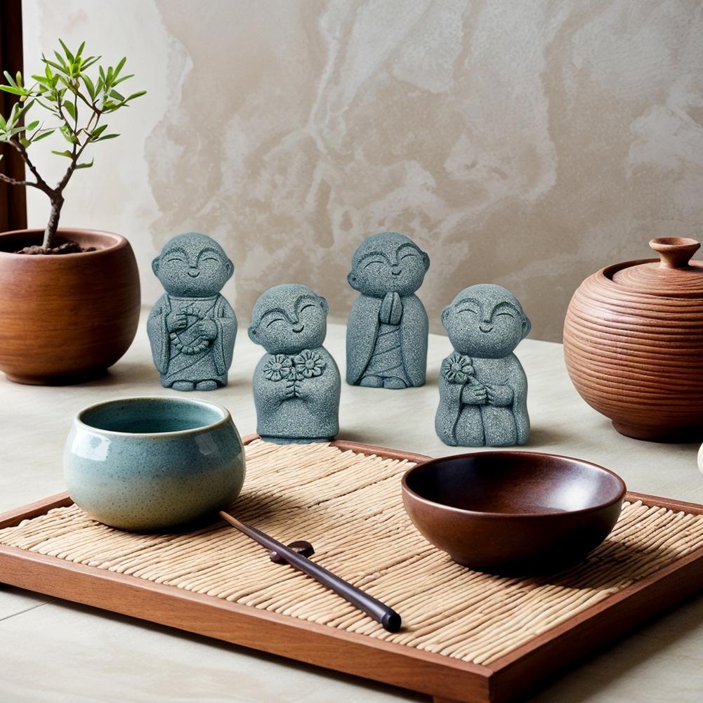 Buddha Stone Statue Little Buddhist Monks Tibetan Buddhism Figurines Zen Garden Ornament Garden Buddhist Statues Aquarium Decor