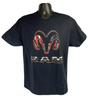 T-Shirt Nera con Bandiera Americana Rossa Bianca e Blu Emblema Camion Dodge Ram